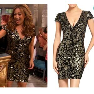 Dress The Population Zoe Sequin Velvet V-Neck Cocktail Party Wedding Prom Dress